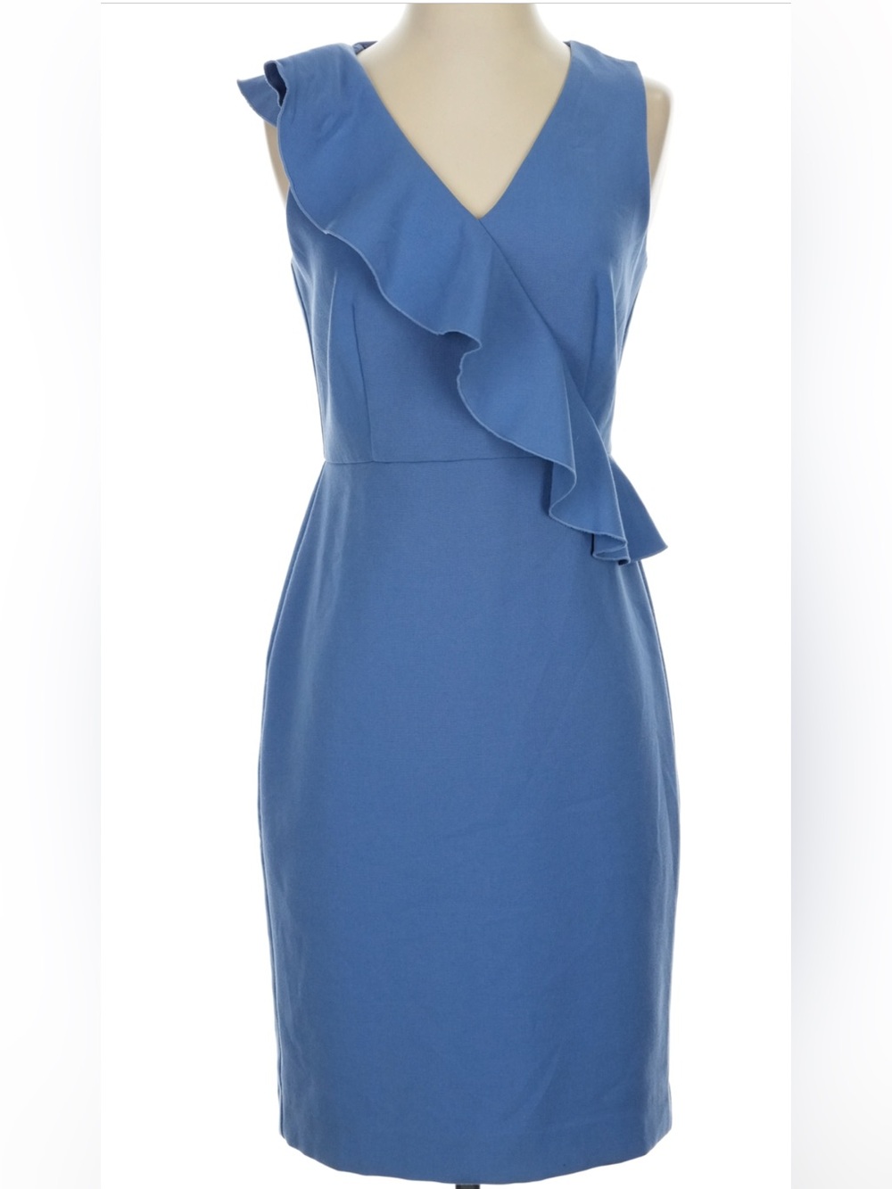 Ann Taylor Blue Ruffle V-Neck Midi Dress SZ 2